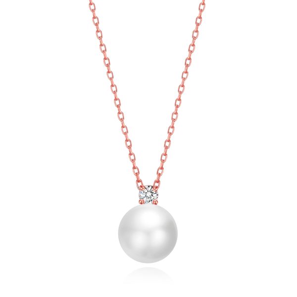 Rose Gold Plated Round Shell Pearl Necklace Created with Zircondia® Crystals