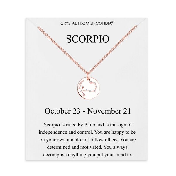 Rose Gold Plated Scorpio Zodiac Star Sign Disc Necklace Created with Zircondia® Crystals