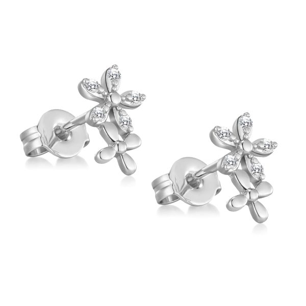 Silver Plated Flower Earrings Created with Zircondia® Crystals