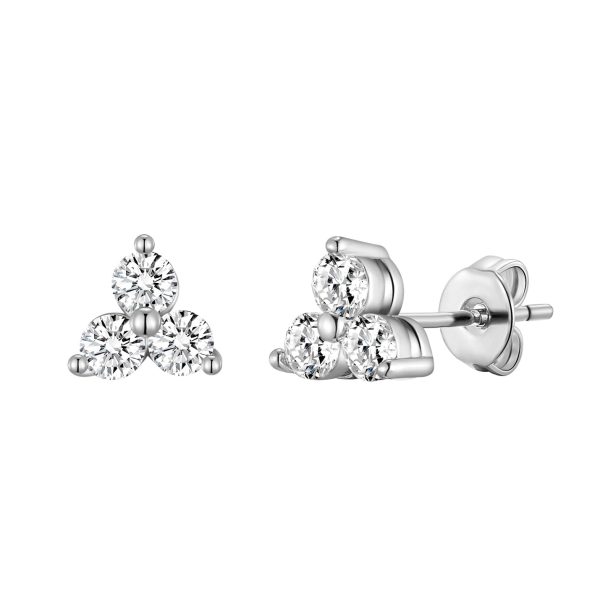 Silver Plated Three Stone Earrings Created with Zircondia® Crystals