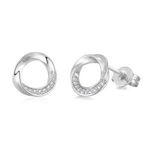 Silver Plated Circle Twist Earrings Created with Zircondia® Crystals