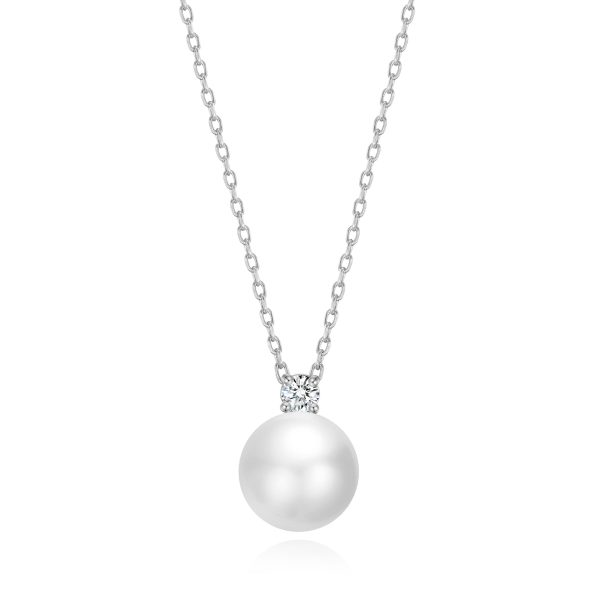 Silver Plated Round Shell Pearl Necklace Created with Zircondia® Crystals