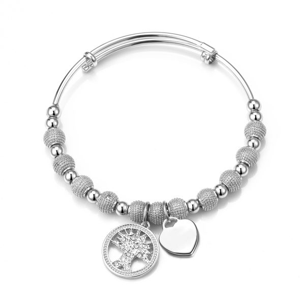 Silver Plated Tree of Life Bangle Created with Zircondia® Crystals