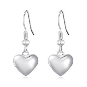 Sterling Silver Puffed Heart Drop Earrings