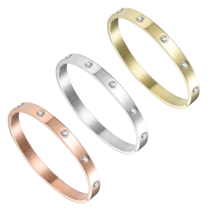 Stainless Steel Stud Bangle Created with Zircondia® Crystals (7 Inch)