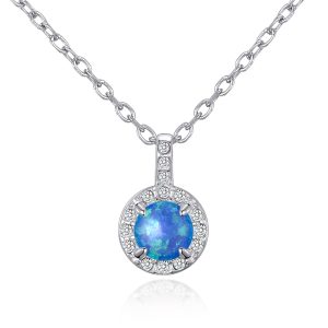 Synthetic Blue Opal Necklace Created with Zircondia® Crystals