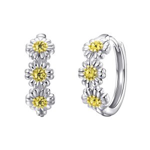 Triple Crystal Daisy Hoop Earrings Created with Zircondia® Crystals