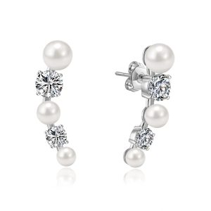 White Pearl Climber Earrings Created with Zircondia® Crystals