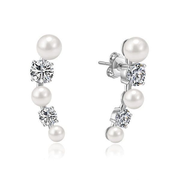 White Pearl Climber Earrings Created with Zircondia® Crystals